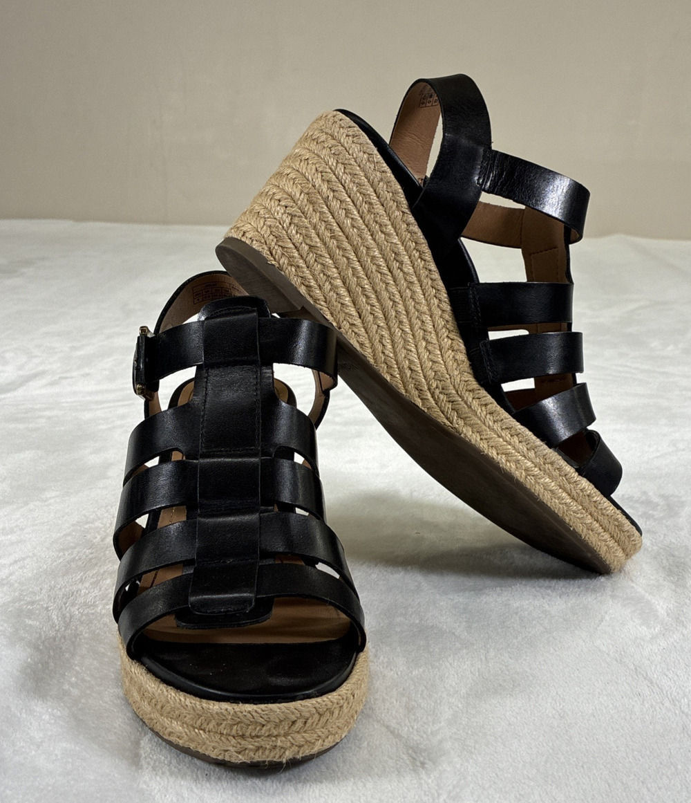 Vionic Jaylah Espadrille Leather Wedge Sandal Size 8 Black Benefits Charity